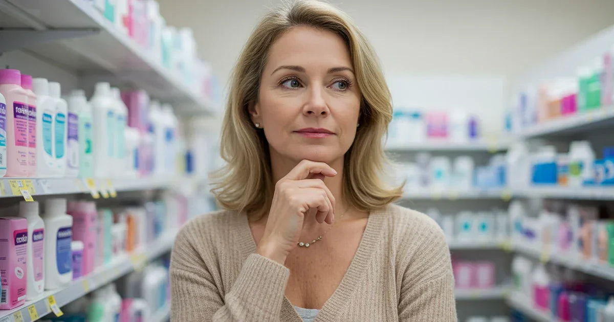 Mujer escogiendo prodcutos para la infección vaginal