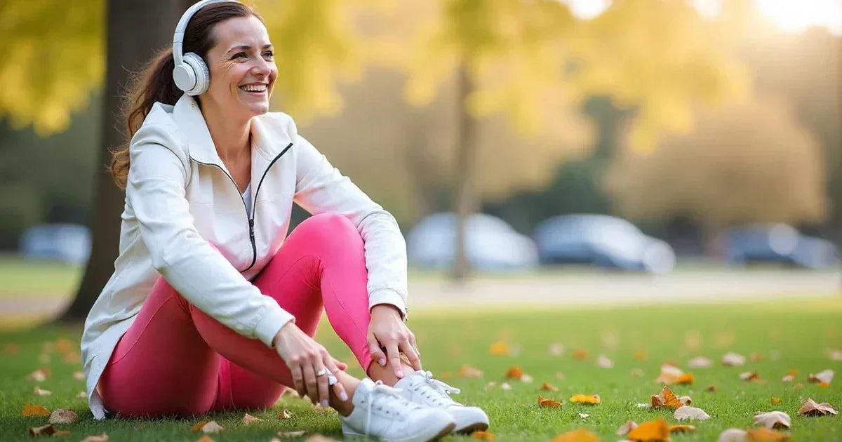Mujer sentada en el cesped de un parque