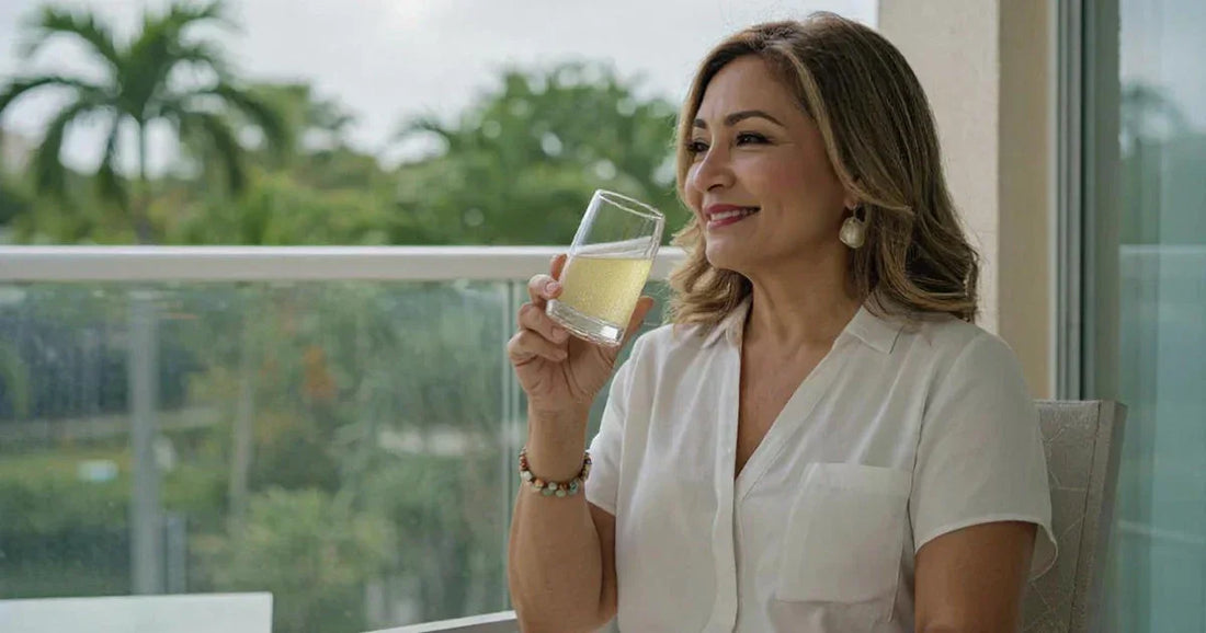 Mujer tomando vinagre de manzana para la menopausia