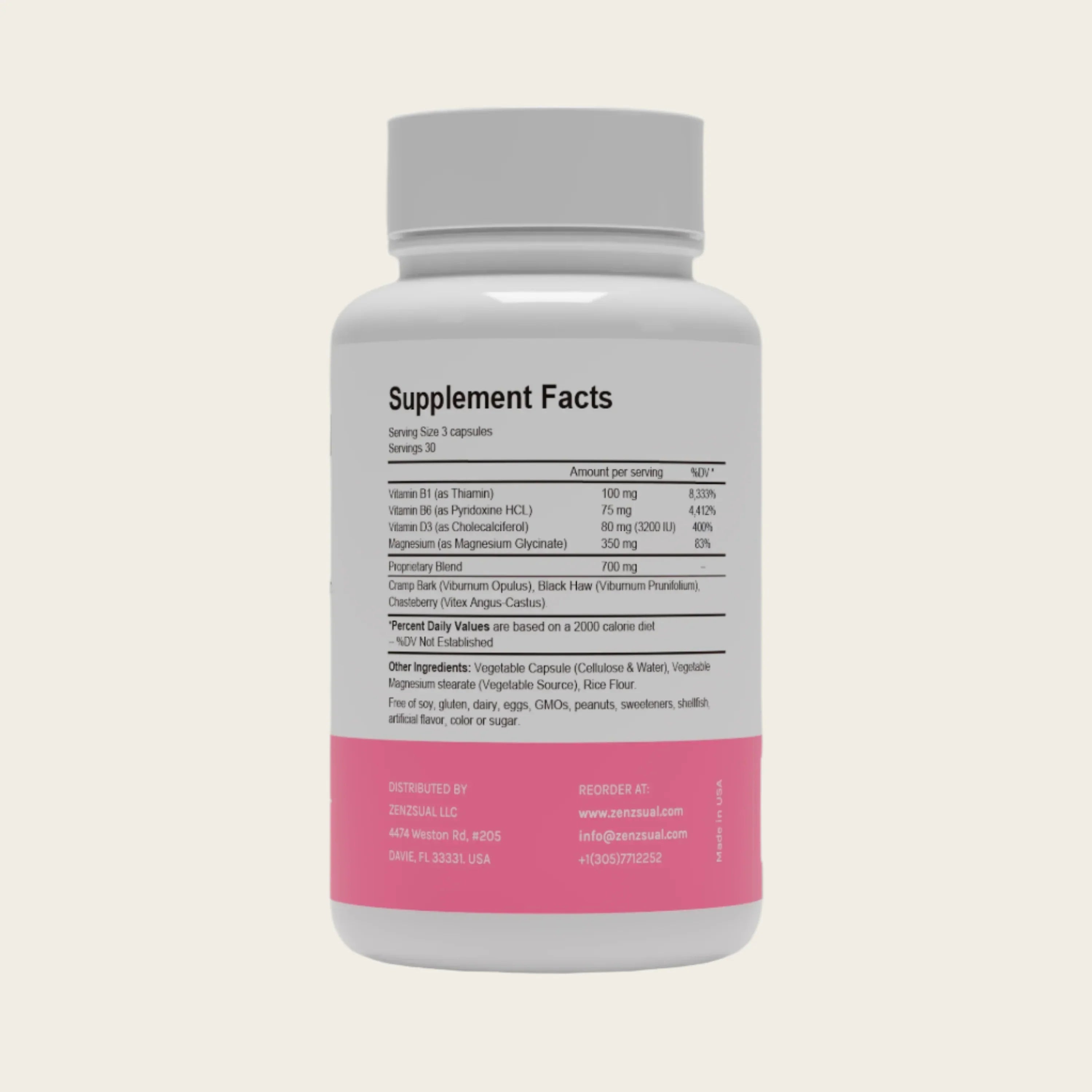 Menstrual Zen con Glicinato de Magnesio - Alivio Natural Para Síntomas Menstruales y PeriMenopausia - Zenzsual 